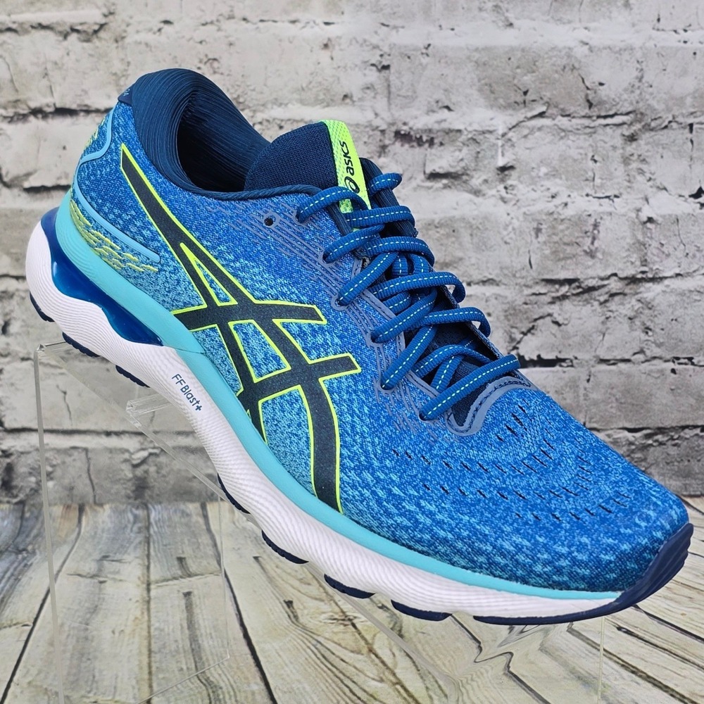 ASICS Gel-Nimbus 24 Running Shoes Mens 10 Blue Lime 1011B359 FF Blast Sneakers
